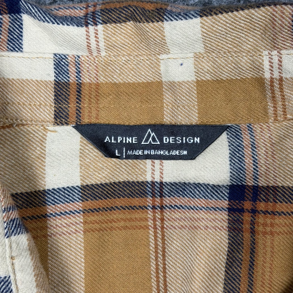 Alpine Design Mens Plaid Flannel Shirt Tan Cream Navy Button Down Large - Picture 3 of 8